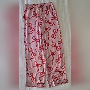 Victoria's Secret Chalk Rose Bow Pajama Satin Pants